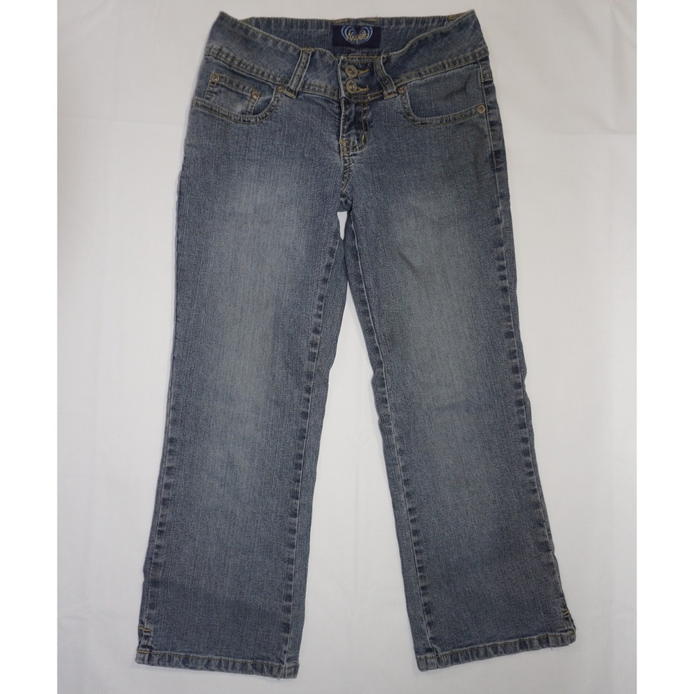 Angels Size 1 Blue Denim Embellished Pocket Cropped Jeans
